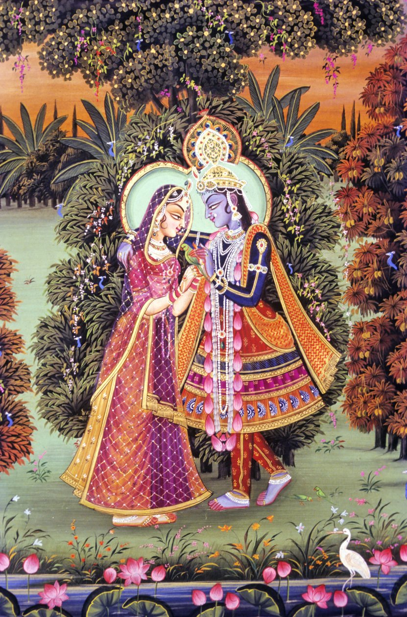 Rádhá Krisna miniatűr festménye, India alkotó: School Indian