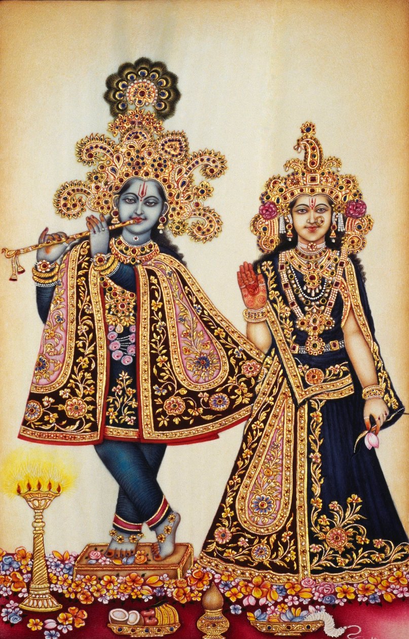 Rádhá Krisna miniatűr festménye elefántcsontra alkotó: School Indian