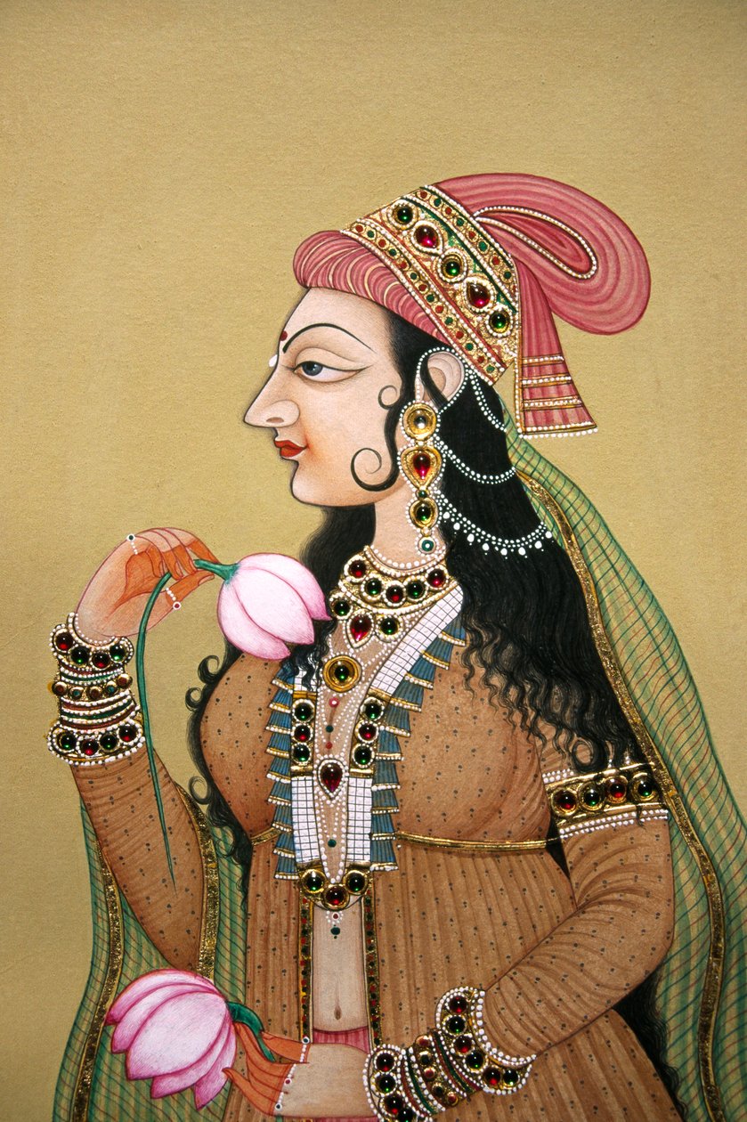 Miniatűr festmény papírra Royal Mugal Lady portréja alkotó: School Indian
