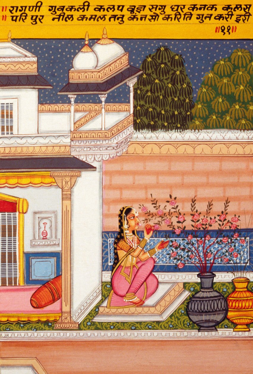 Miniatűr festmény papírra, Ragini Guwakalee, Nathdwara iskola alkotó: School Indian