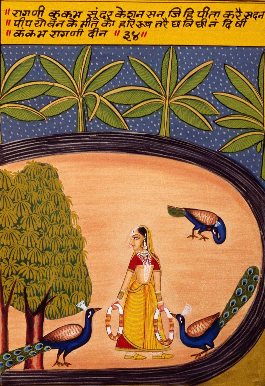 Miniatűr festmény papírra, Ragini Kukumb, Nathdwara iskola alkotó: School Indian