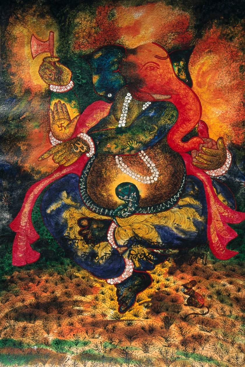 Miniatűr festmény Ganesh Ganpati Isten papíron alkotó: School Indian