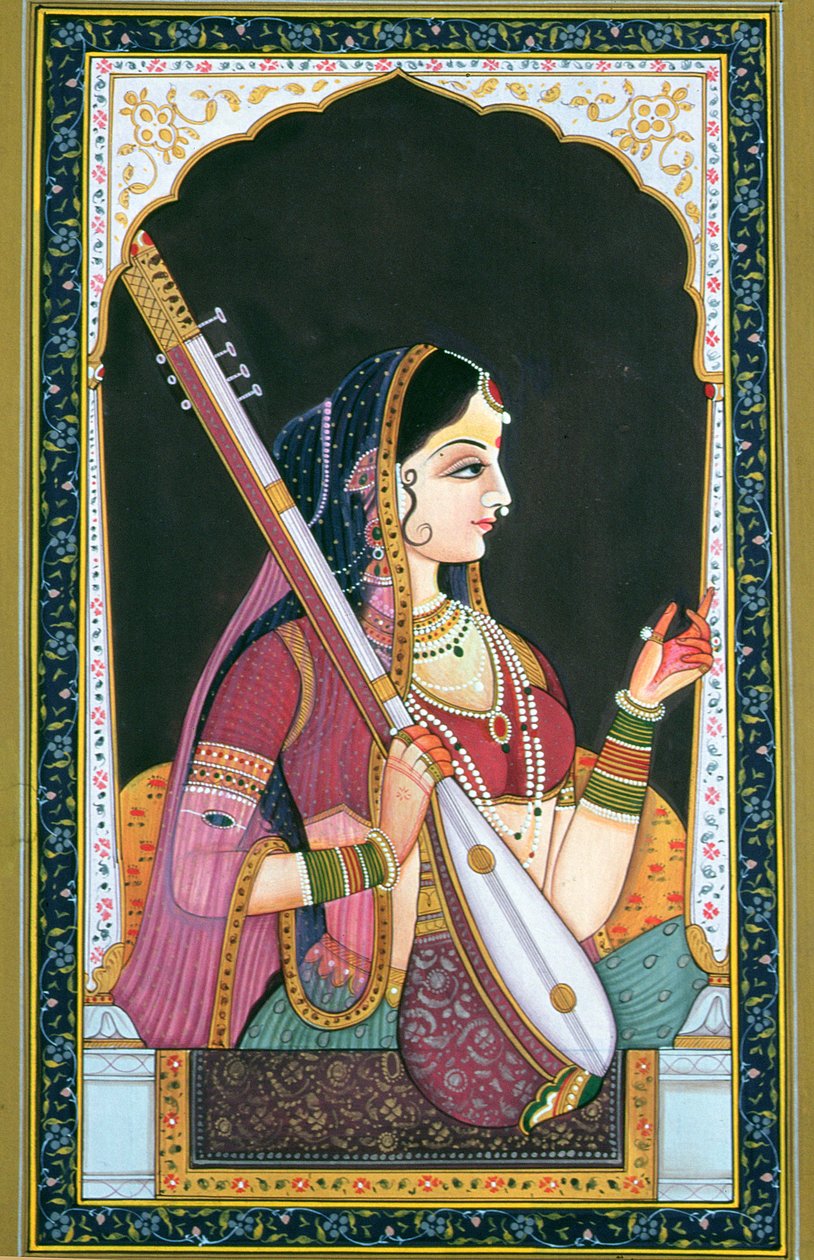 Zenész hölgy (gouache és akvarell, papír) alkotó: School Indian