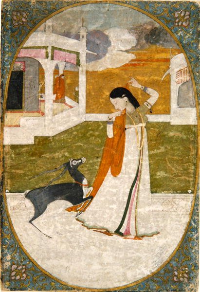 Nayika szarvassal, Punjab Hills (átlátszatlan akvarell papíron) alkotó: School Indian