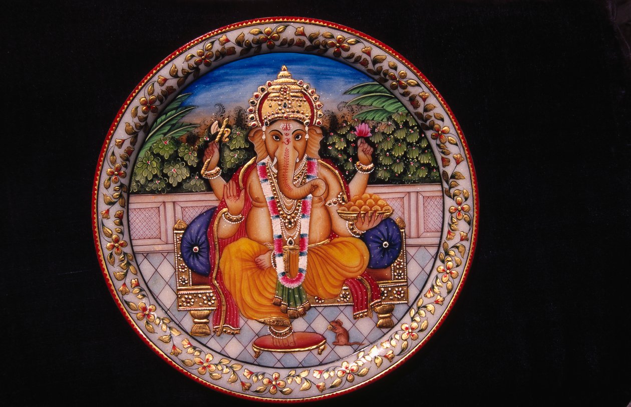 Festmény Ganesh Ganpati Isten márvány lemezen alkotó: School Indian