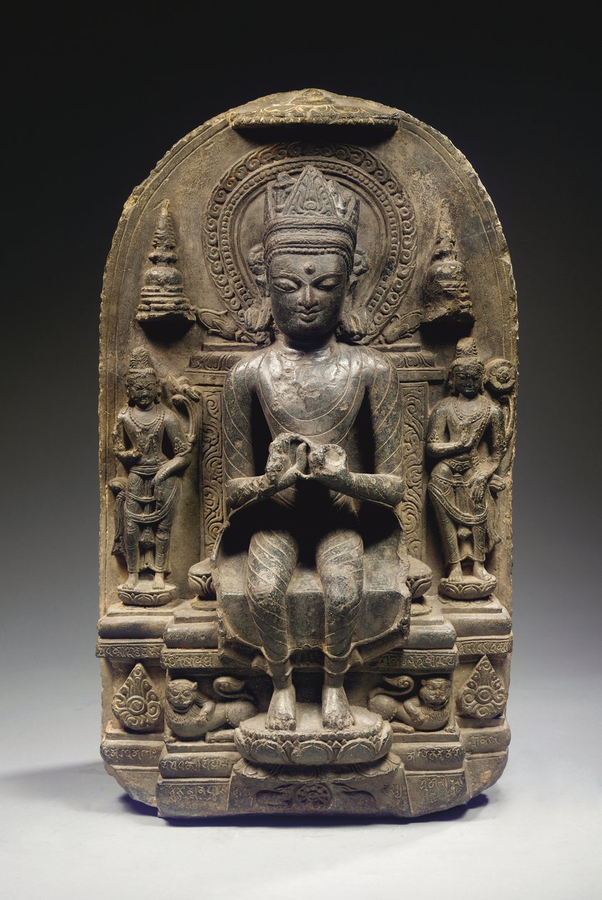 Pala stílusú sztélé Koronás Buddhával, Északkelet-India alkotó: School Indian