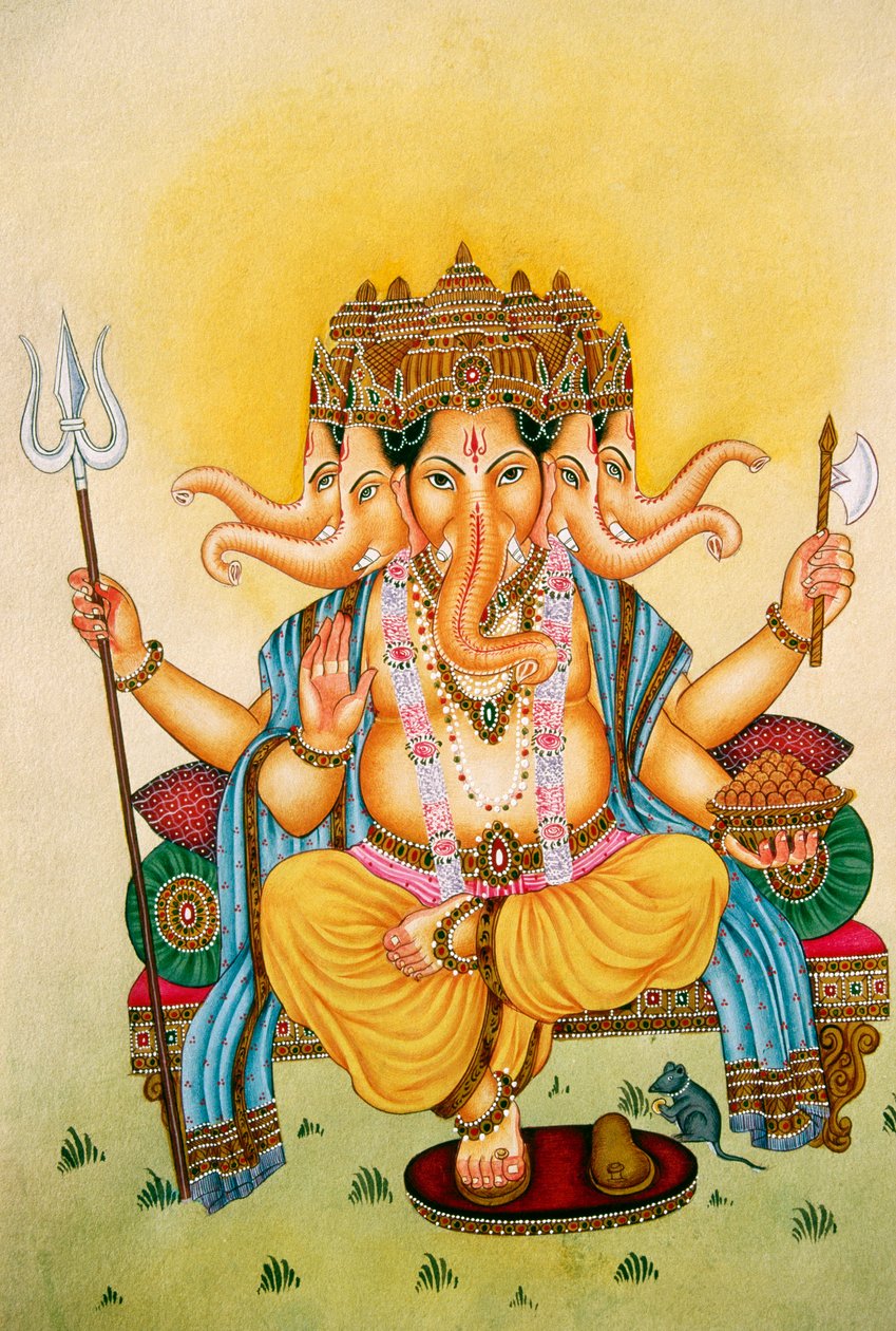 Panchmukhi Lord Ganesh Ganpati Miniatűr festmény papírra alkotó: School Indian