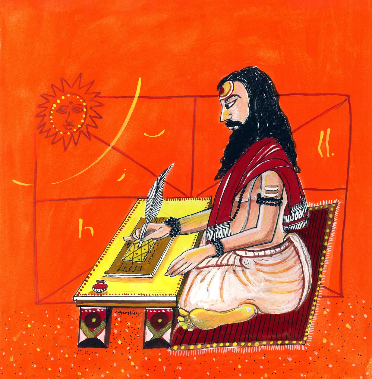 Pāṇini (színes litográfia) alkotó: School Indian