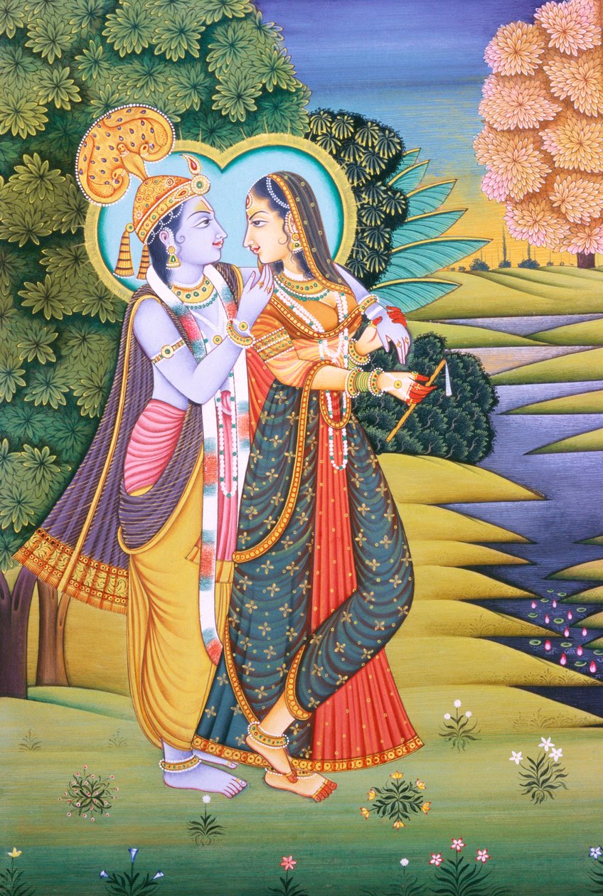 Radha Krishna miniatűr festmény alkotó: School Indian