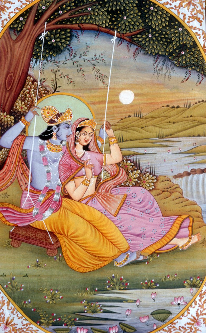 Radha Krishna miniatűr festmény, India alkotó: School Indian