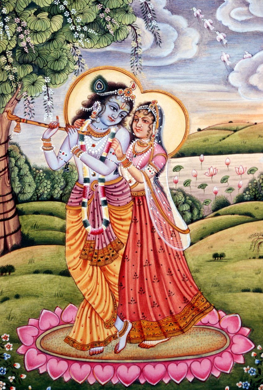 Radha Krishna miniatűr festmény, India alkotó: School Indian