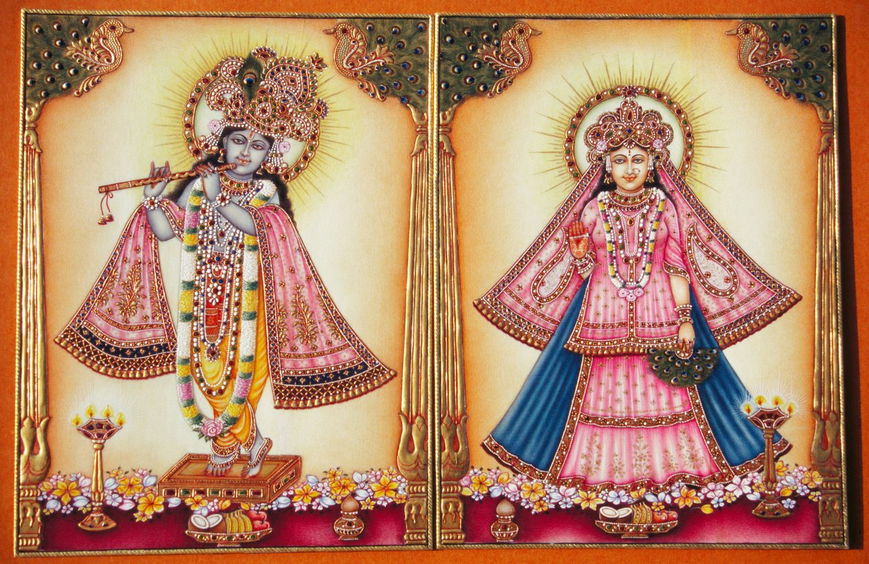 Radha Krishna miniatűr festmény elefántcsontra alkotó: School Indian