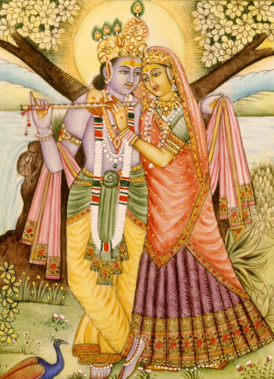 Radha Krishna miniatűr festmény elefántcsontra alkotó: School Indian