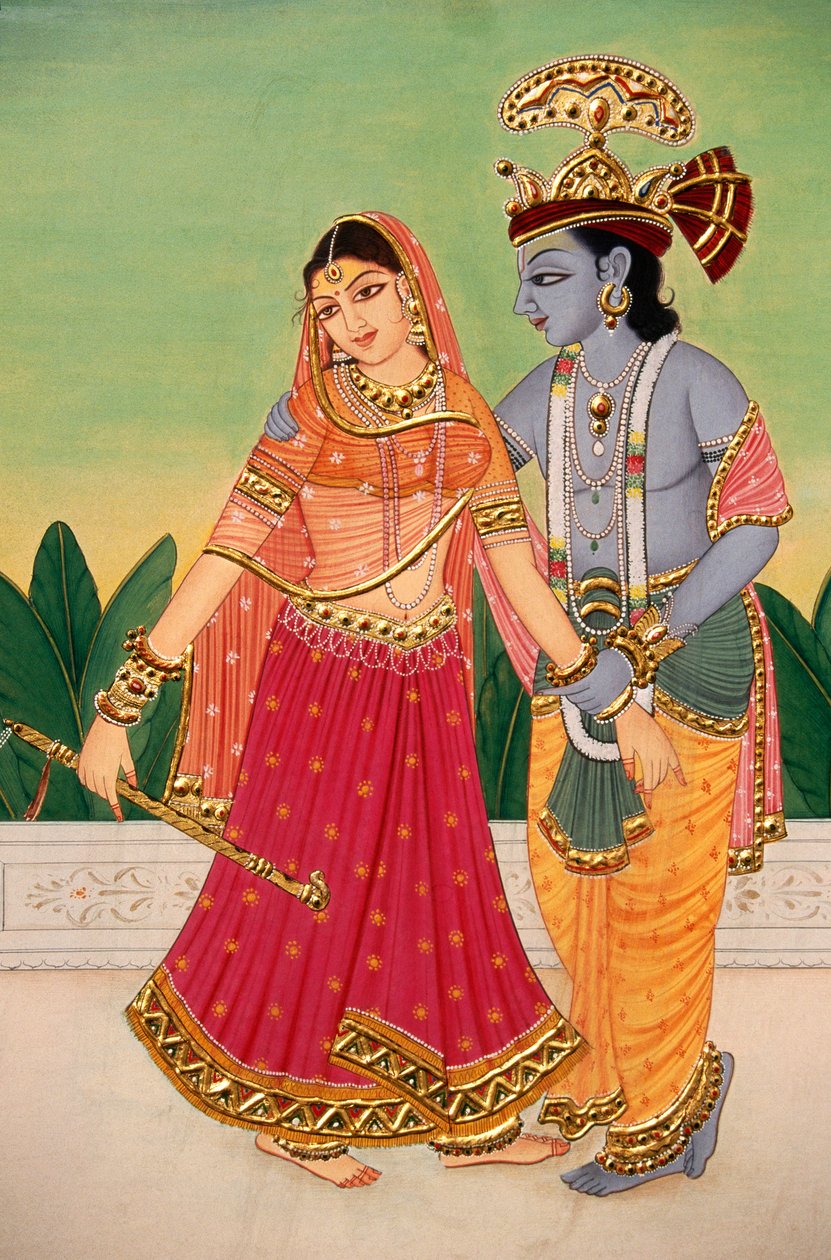 Radha Krishna miniatűr festmény papírra alkotó: School Indian