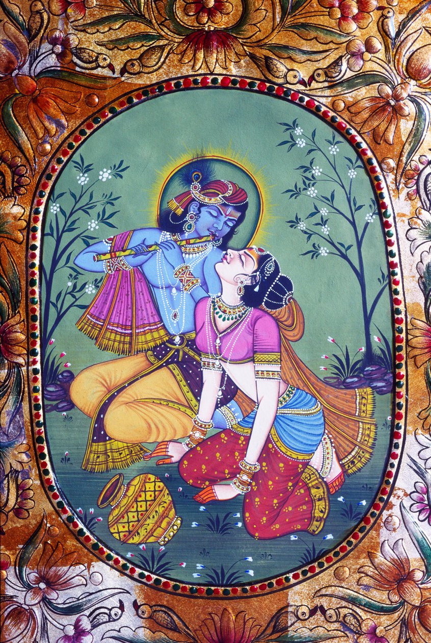 Radha Krishna miniatűr festmény papírra alkotó: School Indian