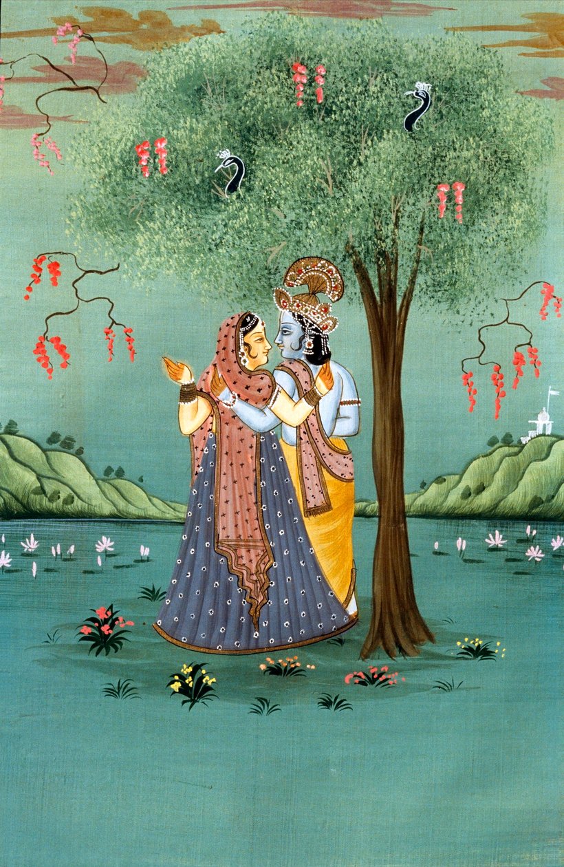 Radha Krishna miniatűr festmény papírra alkotó: School Indian