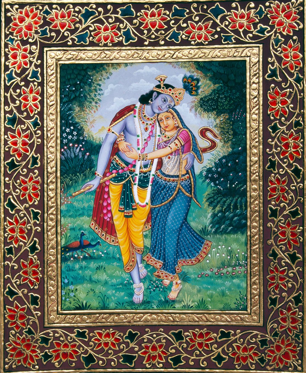 Radha Krishna miniatűr festmény papírra alkotó: School Indian