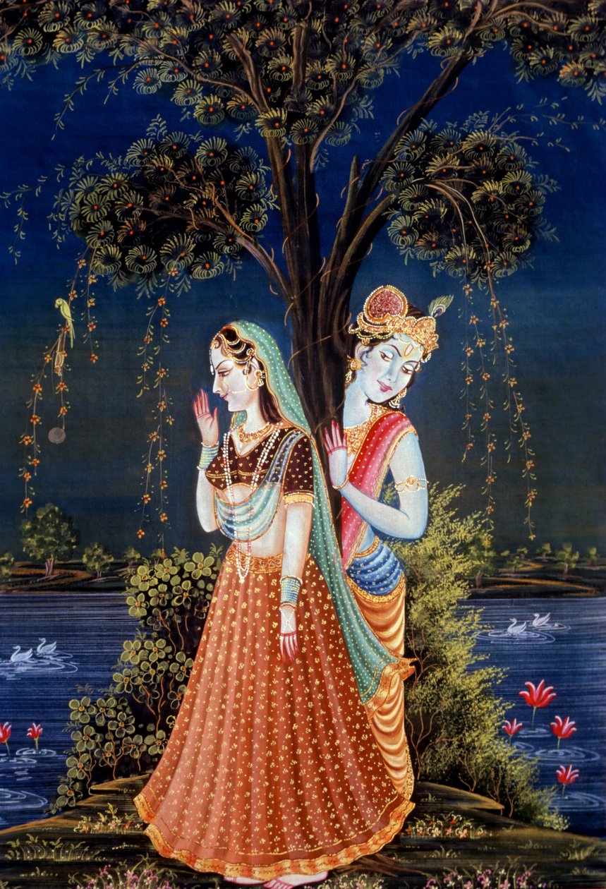 Radha Krishna miniatűr festmények alkotó: School Indian