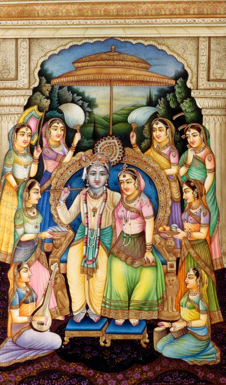 Rádhá Krisna miniatűr festmény elefántcsontra alkotó: School Indian