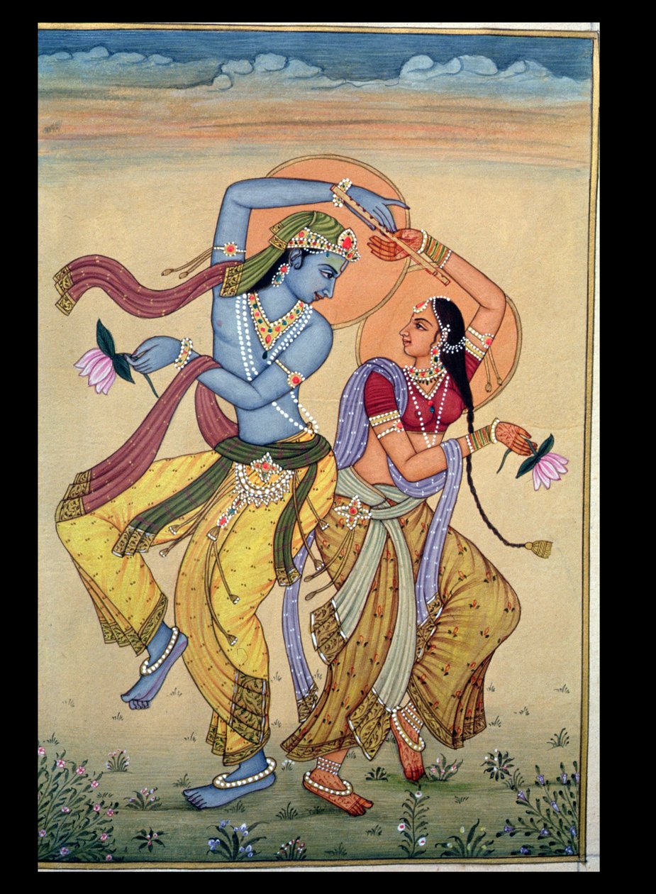 Radha és Krishna (gouache és (akvarell, papír) alkotó: School Indian