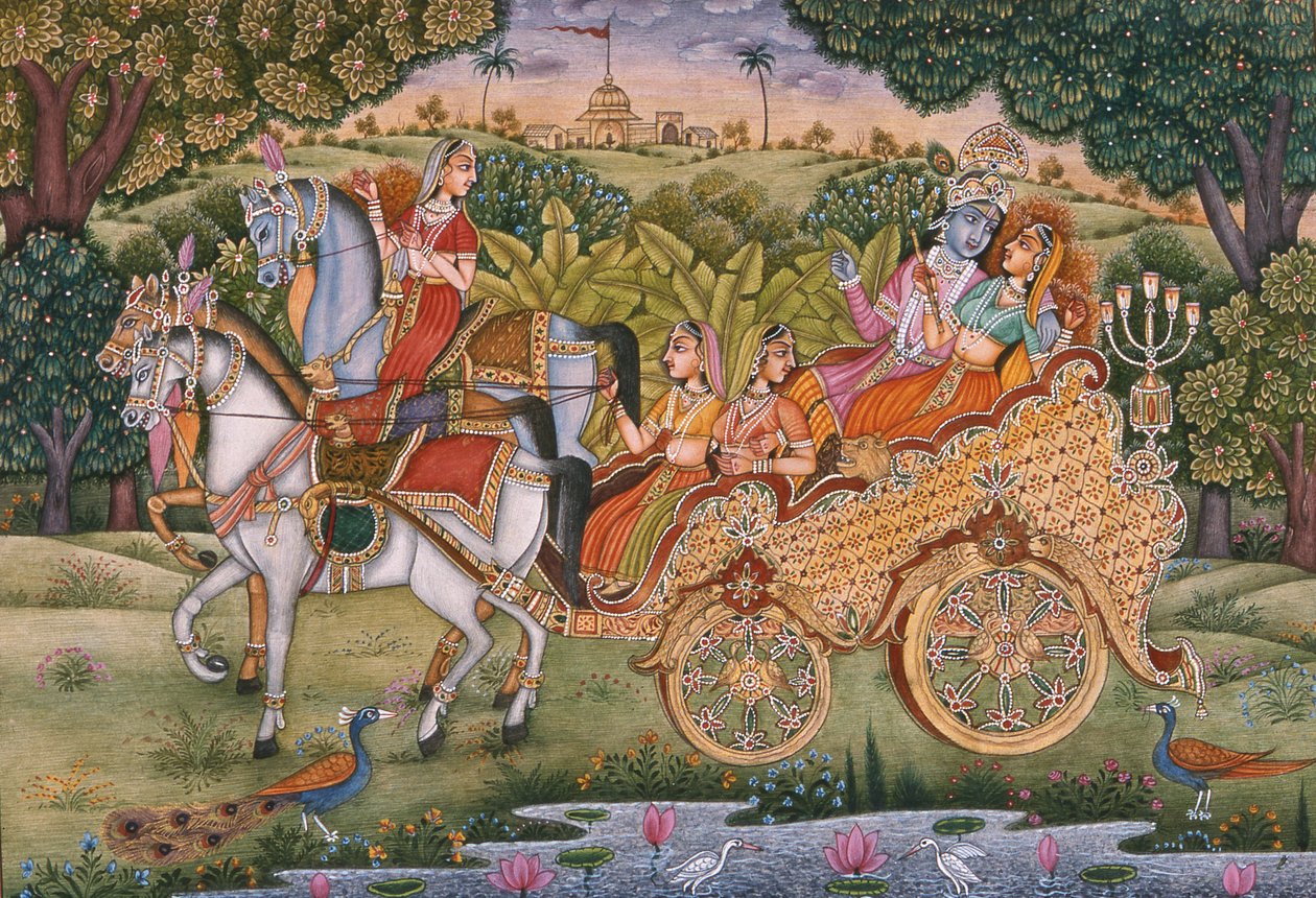 Radha és Krishna (gouache és akvarell, papír) alkotó: School Indian