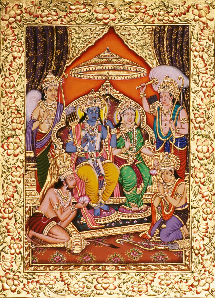 Ram Darbar miniatűr festmény papírra arany dombornyomással alkotó: School Indian