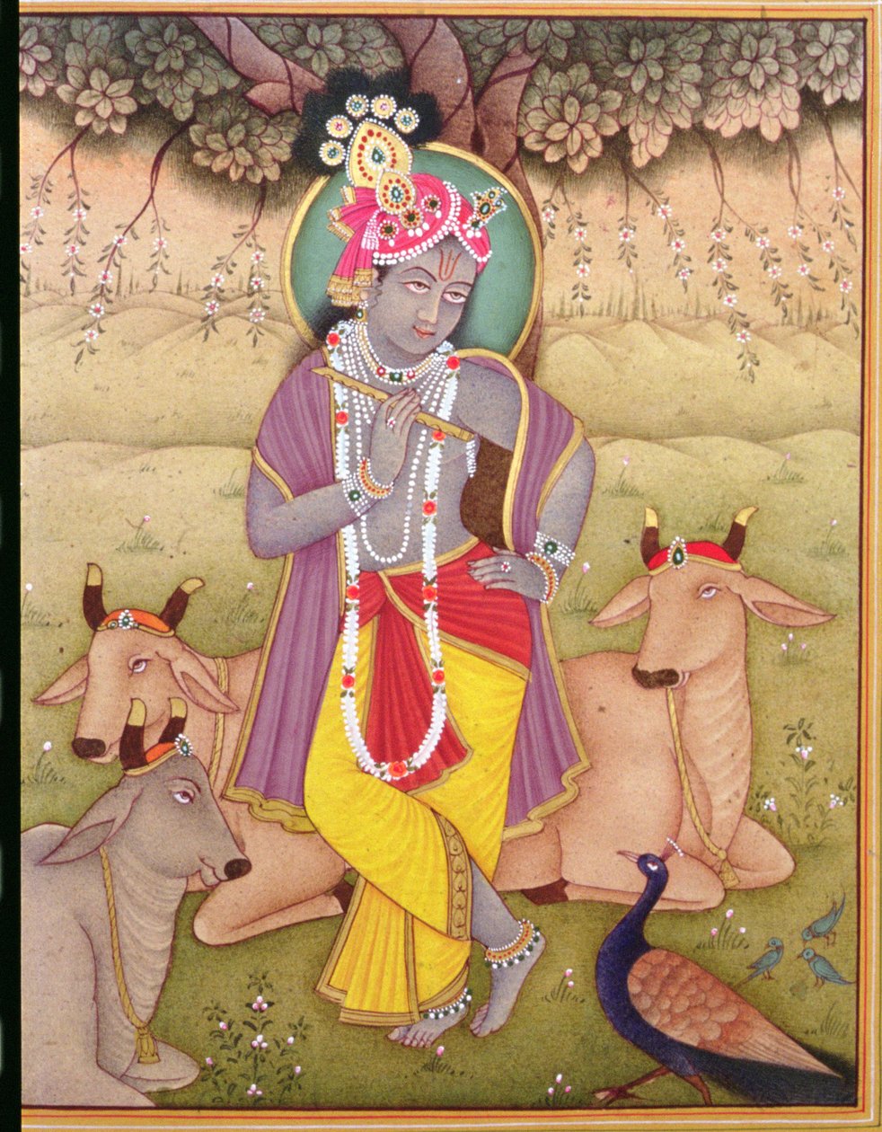 Shri Krishna (miniatűr) (gouache és akvarell, papír) alkotó: School Indian