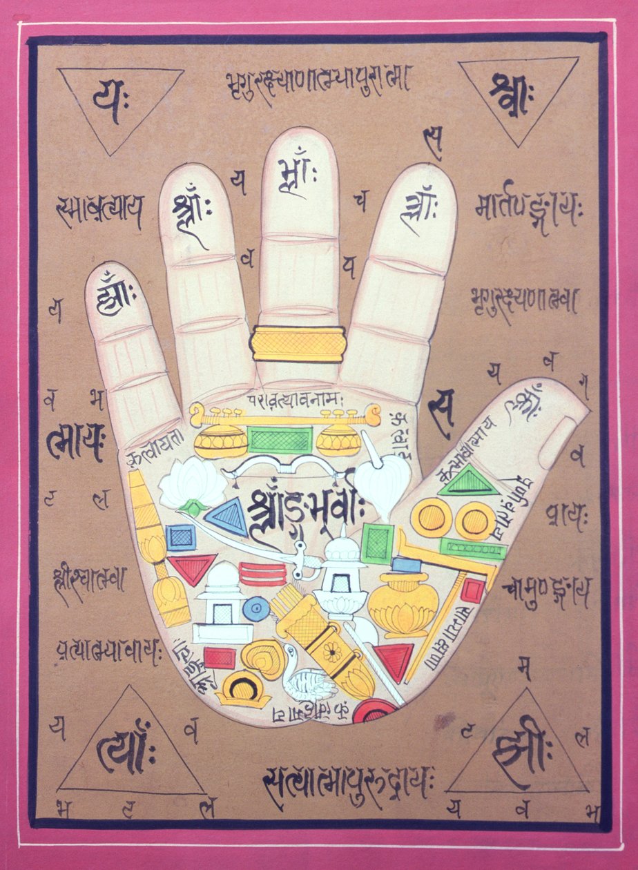 A bal kéz tantrikus ábrája (gouache és akvarell, papír) alkotó: School Indian