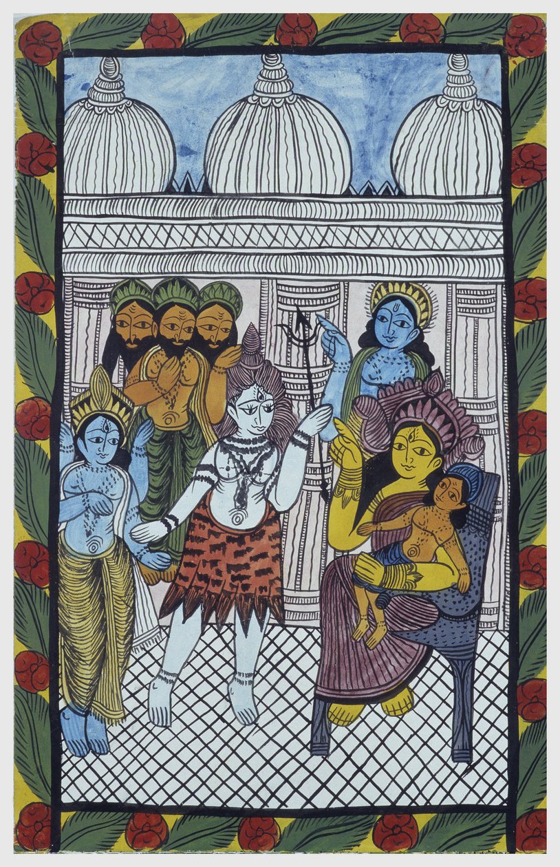 Az istenek jönnek, hogy megcsodálják Krisnát, egy gyönyörű gyermek testében testesül meg, Ganesha (Ganesh vagy Ganapati) anyja, Parvati térdén ül. Pat: a bengáli régió festett tekercse, amely Baoul (Baul) énekesek narratív médiumaként szolgál. Leonard de alkotó: School Indian