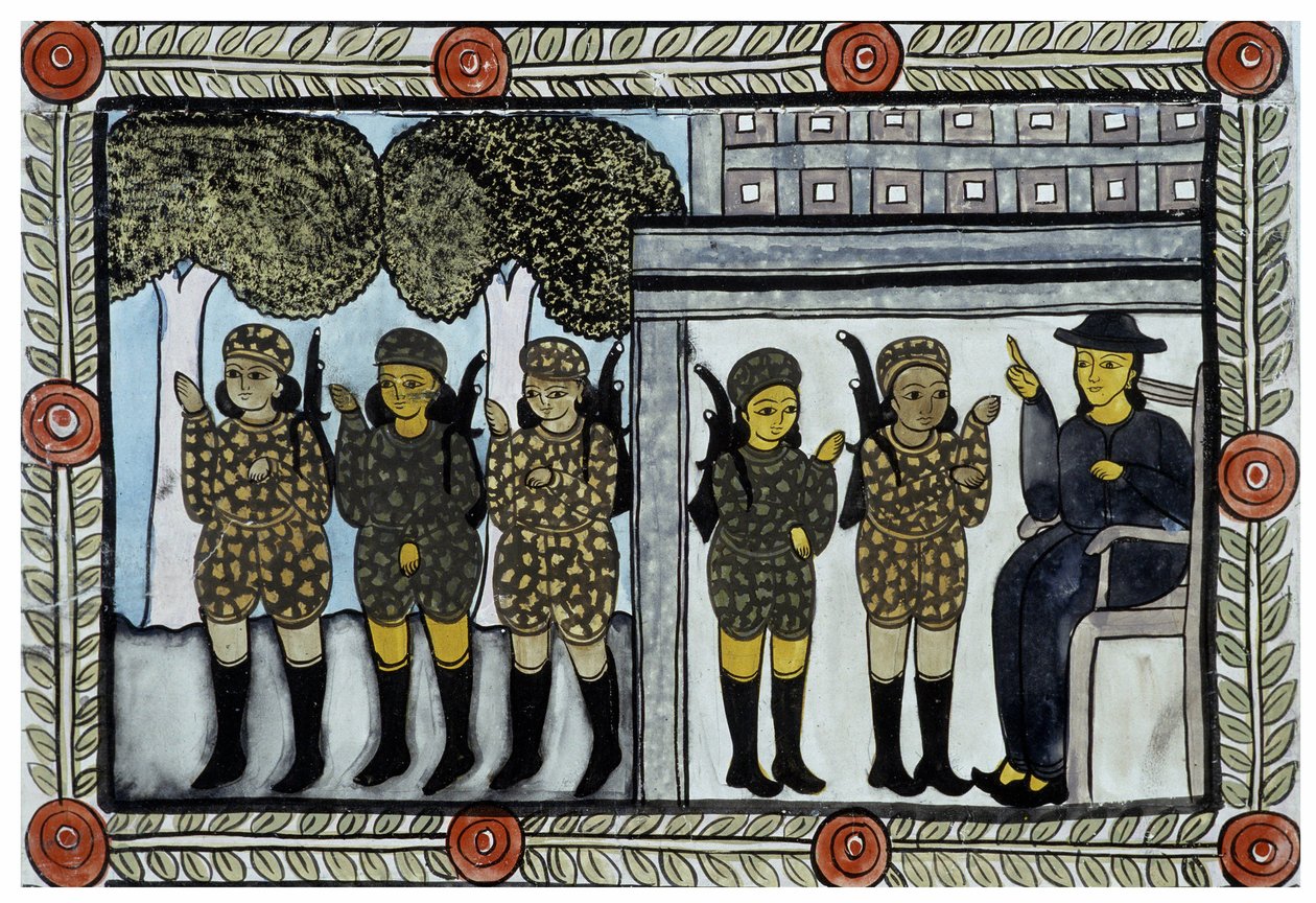 A 2001. szeptember 11-i támadások története, amelyet a bengáli Baul árusok meséltek el. Festmény, sorozat, 4/9 szám, Bengál. alkotó: School Indian