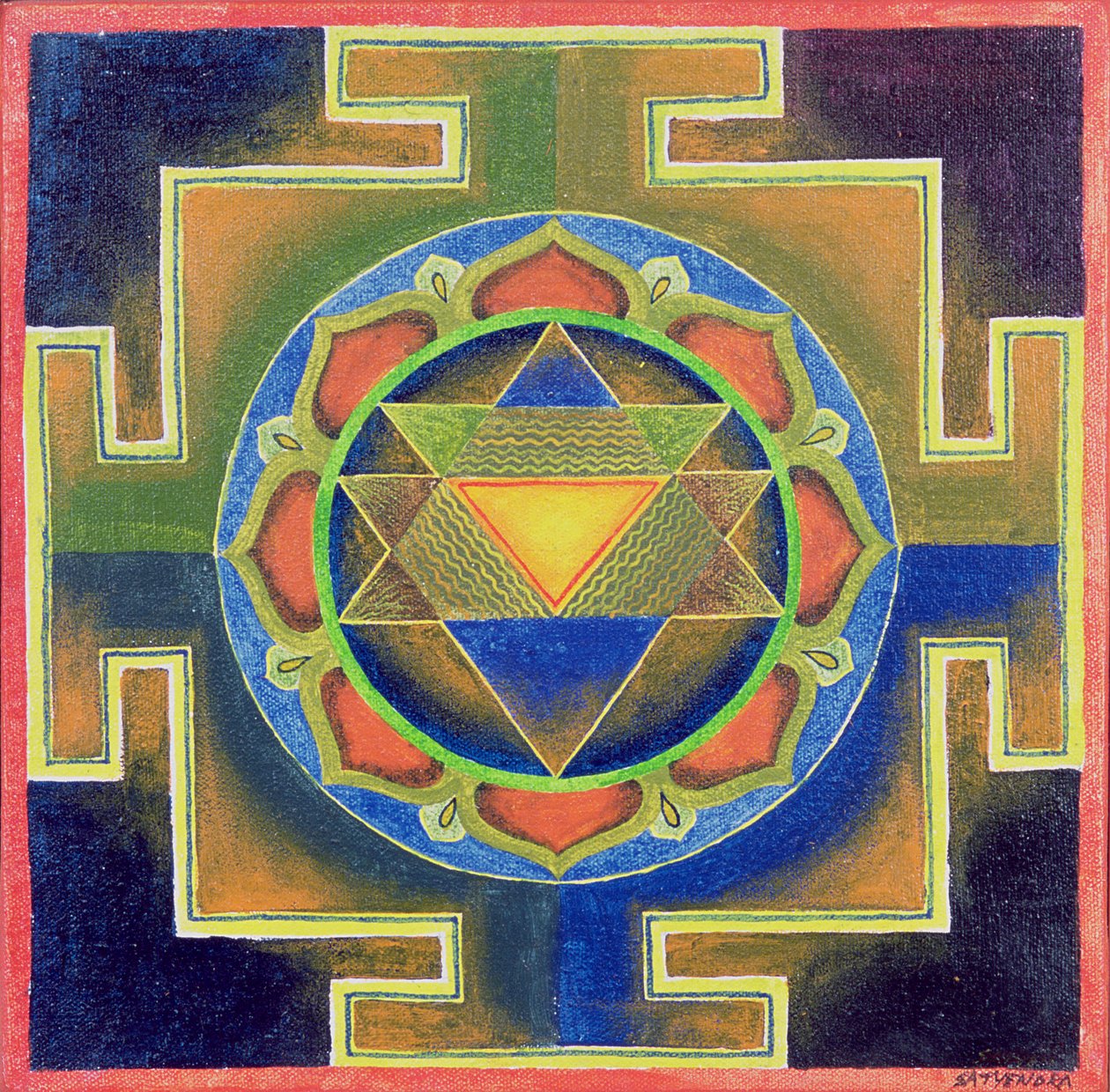 Yantra festmény (pigment, karton) alkotó: School Indian
