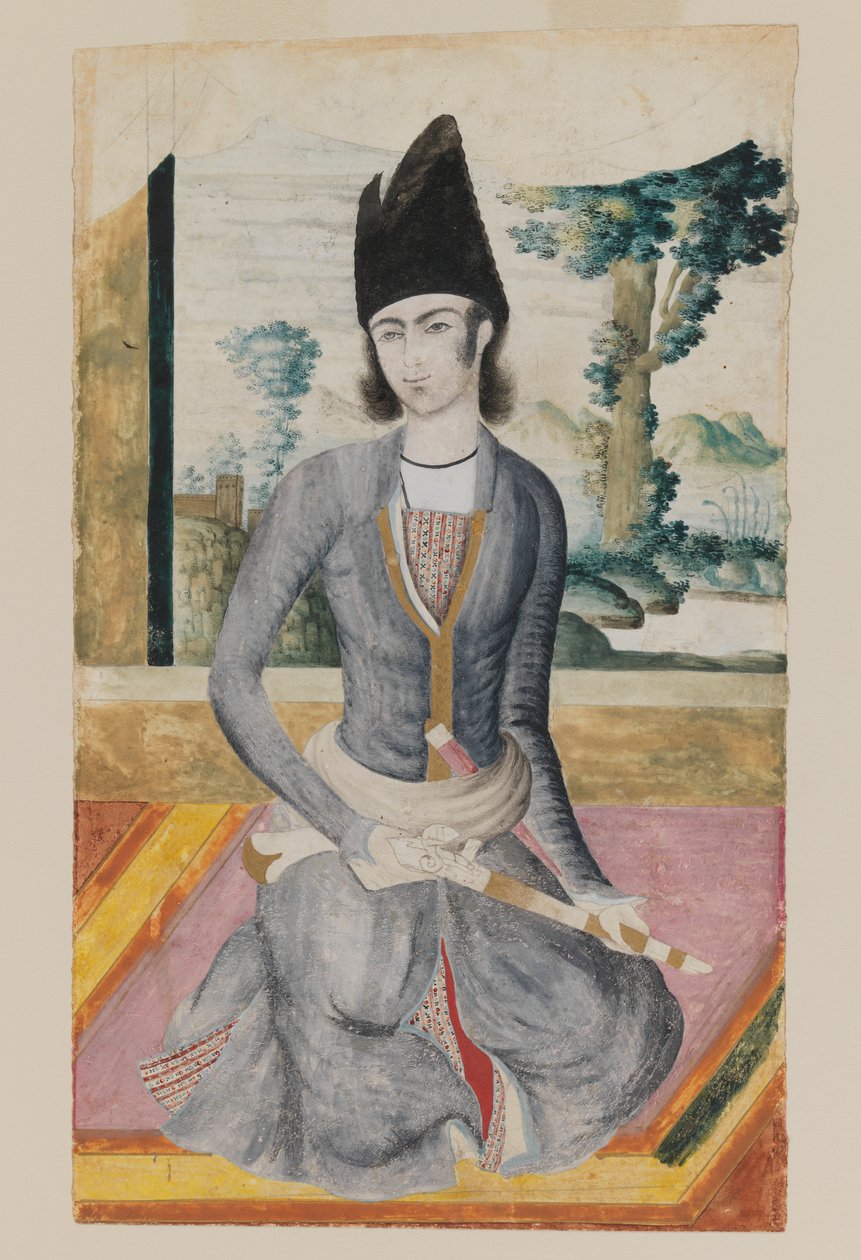 Ülő Qajar Prince (ceruza és átlátszatlan akvarell papíron) alkotó: School Iranian