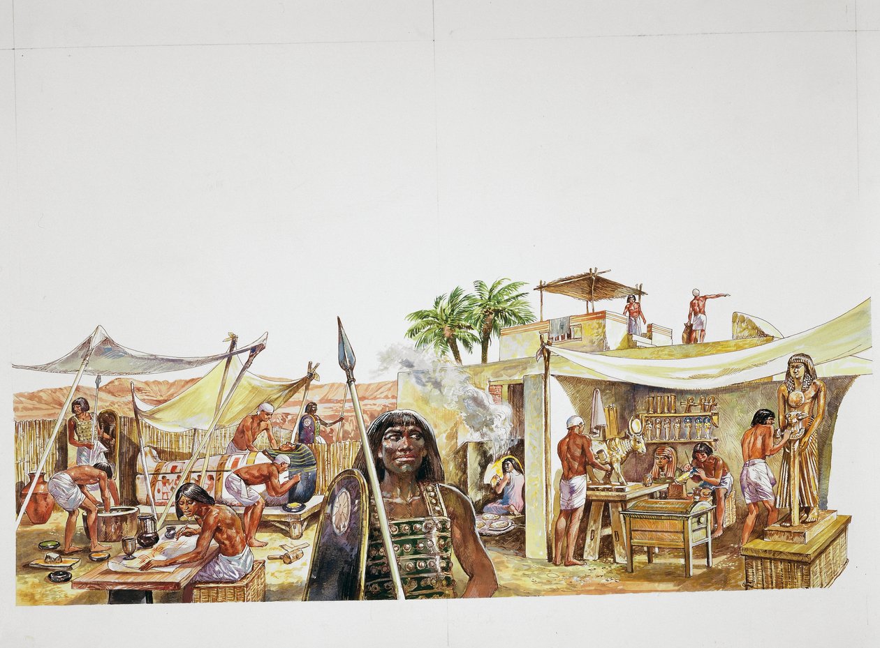 Ókori Théba - Deir el-Medina negyedének rekonstrukciója (színes litó) alkotó: School Italian