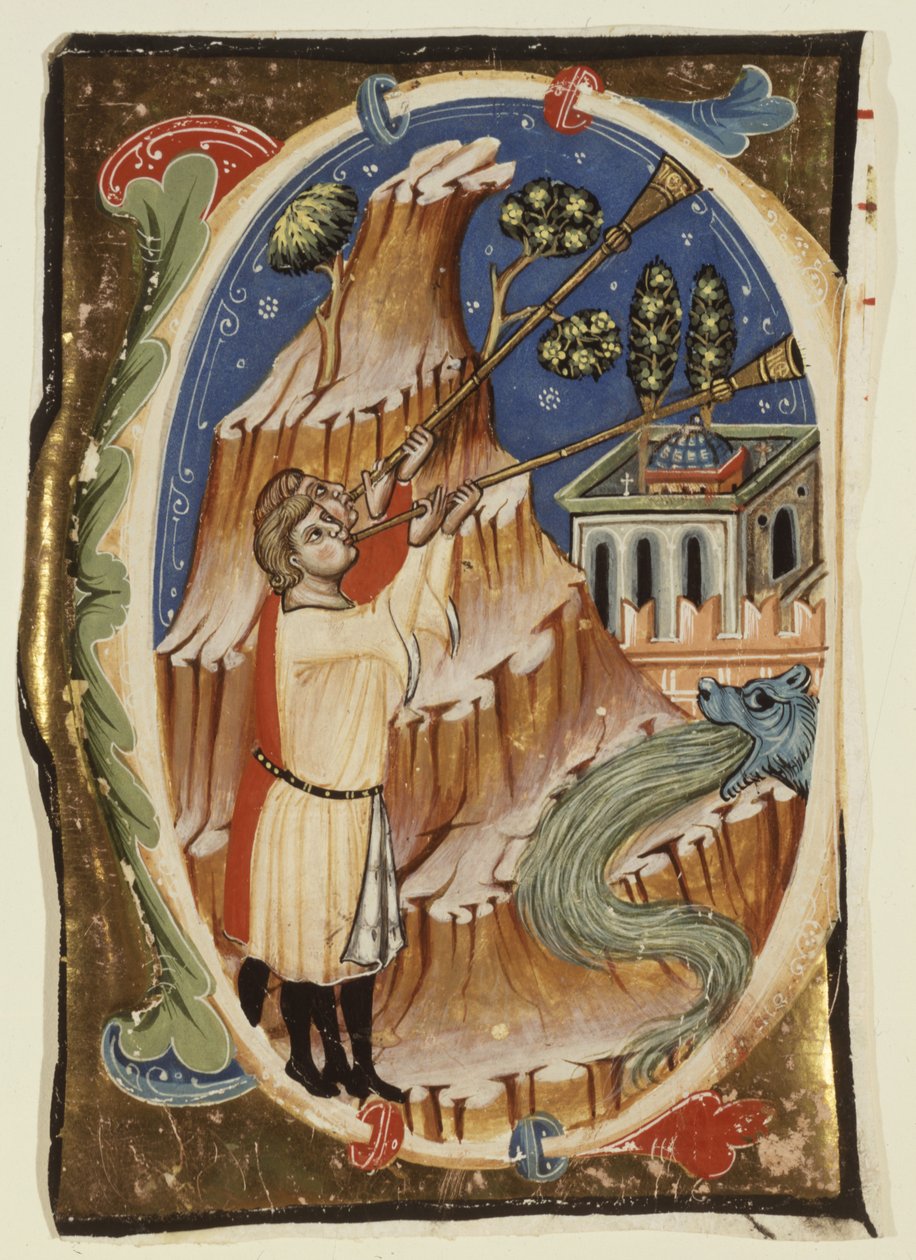 Apokaliptikus jelenet, 13. század vége-14. század eleje (tempera és levélarany pergamenre) alkotó: School Italian