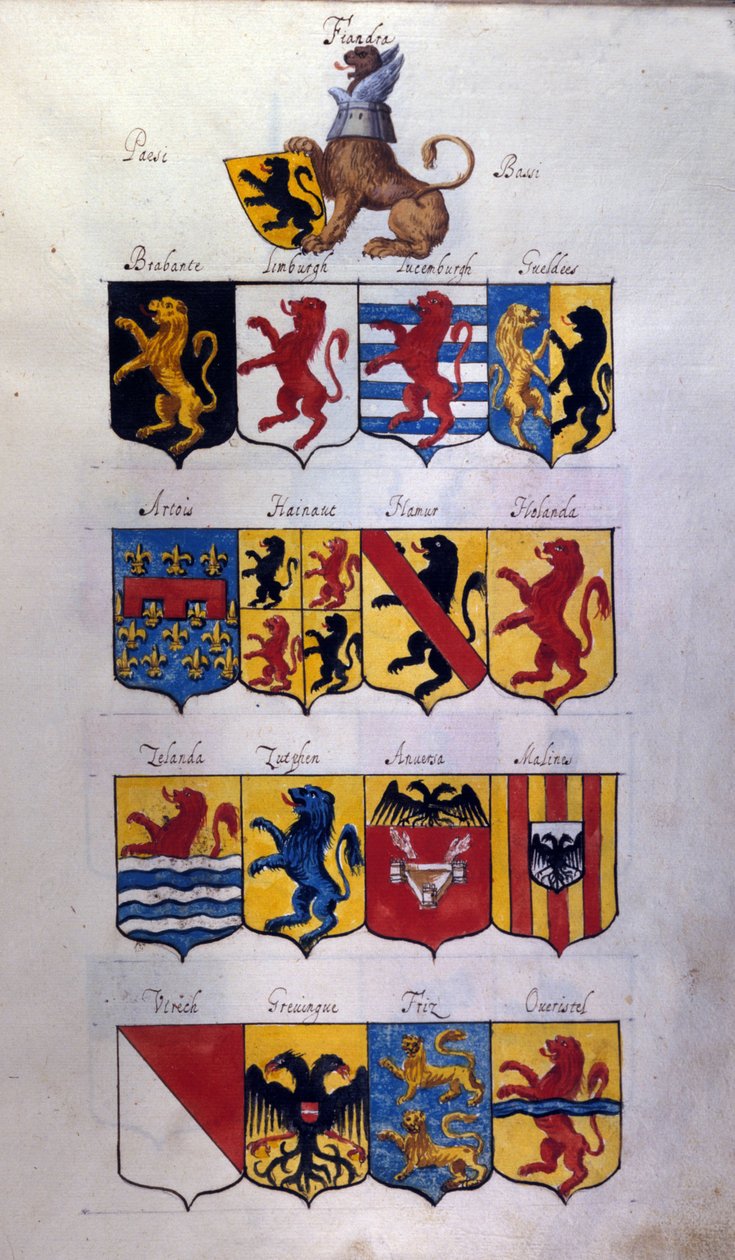 Hollandia Blazon (Hollandia, Flandria, Hainaut) sárkányokkal, Archivio di Stato Milánó alkotó: School Italian