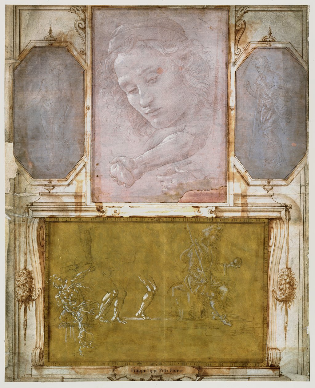 Giorgio Vasari (1511-74) „Libro dei Disegni” oldala, 1524 után szerelve és bekeretezve (papíron fémhegy) (a részletekért lásd a 474784-et) alkotó: School Italian