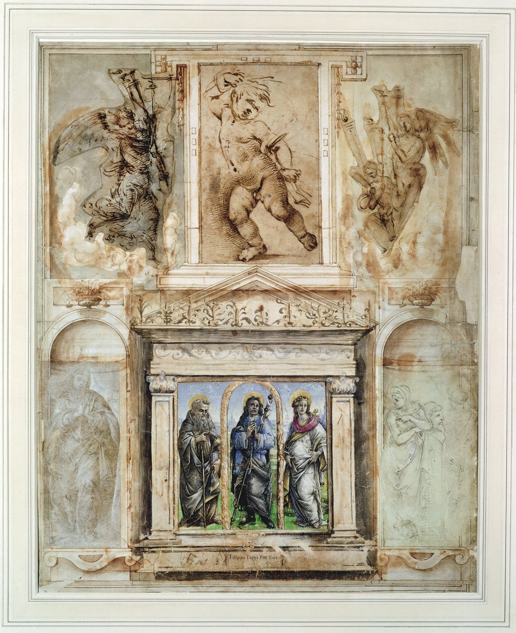 Giorgio Vasari (1511-74) „Libro dei Disegni” oldala, 1524 után szerelve és keretezve (papíron fémhegy) alkotó: School Italian