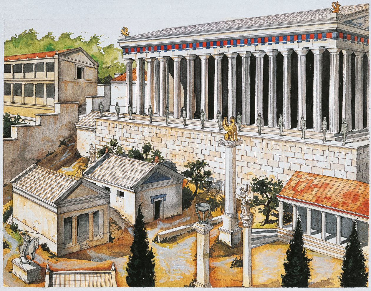 Az Apollo-szentély rekonstrukciója, Delphi, Kr.e. 8-3. század (színes litó) alkotó: School Italian