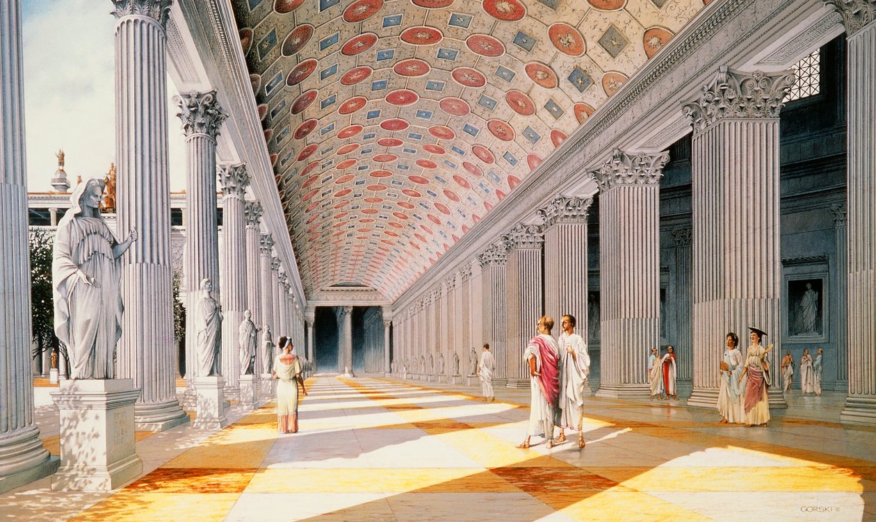 Traianus fóruma – az oszlopcsarnok rekonstrukciója (színes litó) alkotó: School Italian