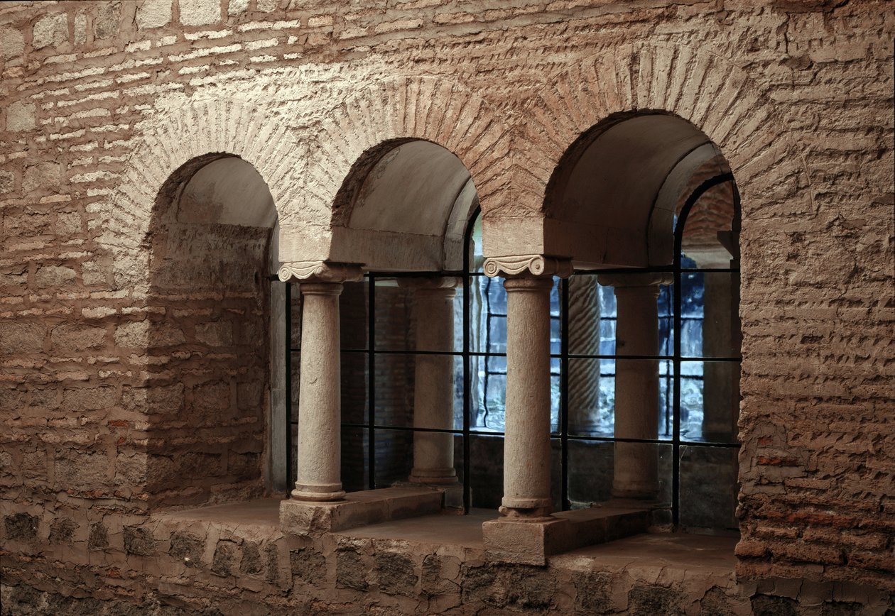 Kilátás a Szent Vince és Szent Anasztáz templom kolostorára, a három szökőkút apátságára (Tre-Fontane) (Chiesa dei Santi Vincenzo e Anastasio alle Tre Fontane) (Kilátás a st Vincenzo e Anastasio templom kolostorára, abbazia delle T alkotó: School Italian