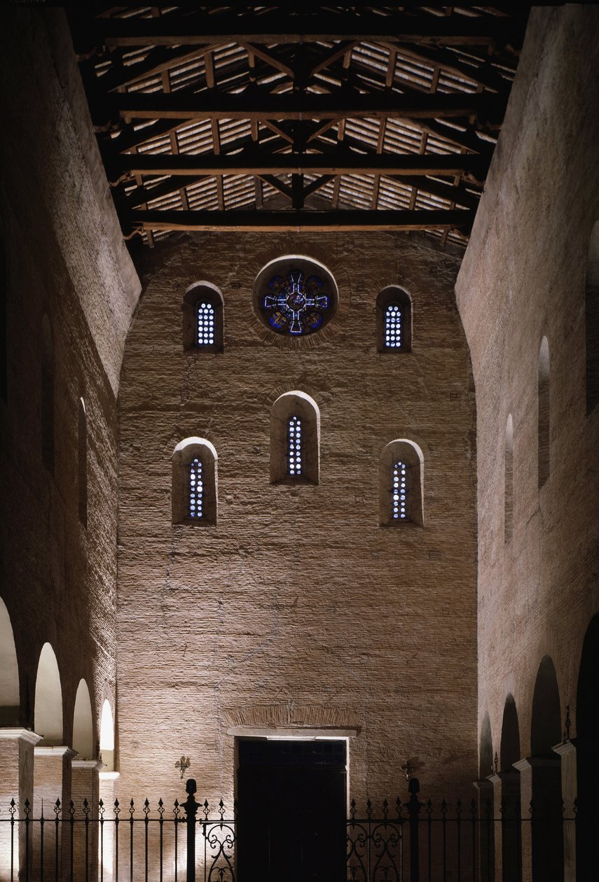 Kilátás a Szent Vince és Szent Anasztáz templom homlokzatára, a három szökőkút apátságára (Tre-Fontane) (Chiesa dei Santi Vincenzo e Anastasio alle Tre Fontane) (Belső kilátás a Szent Vincenzo e Anastasio templom homlokzata mögött, ab alkotó: School Italian