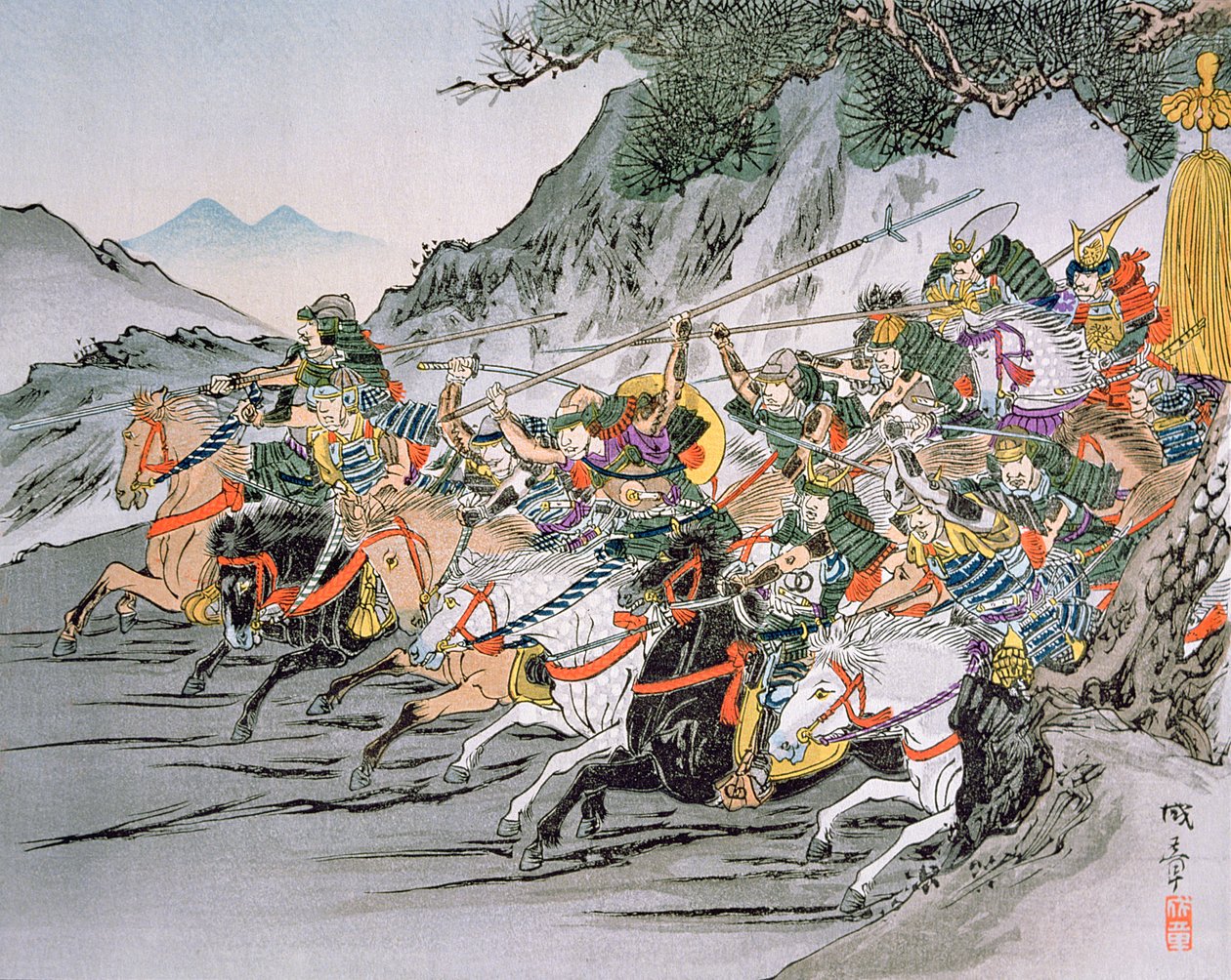 Shizugatake-hágói csata 1583 (színes litho) alkotó: School Japanese