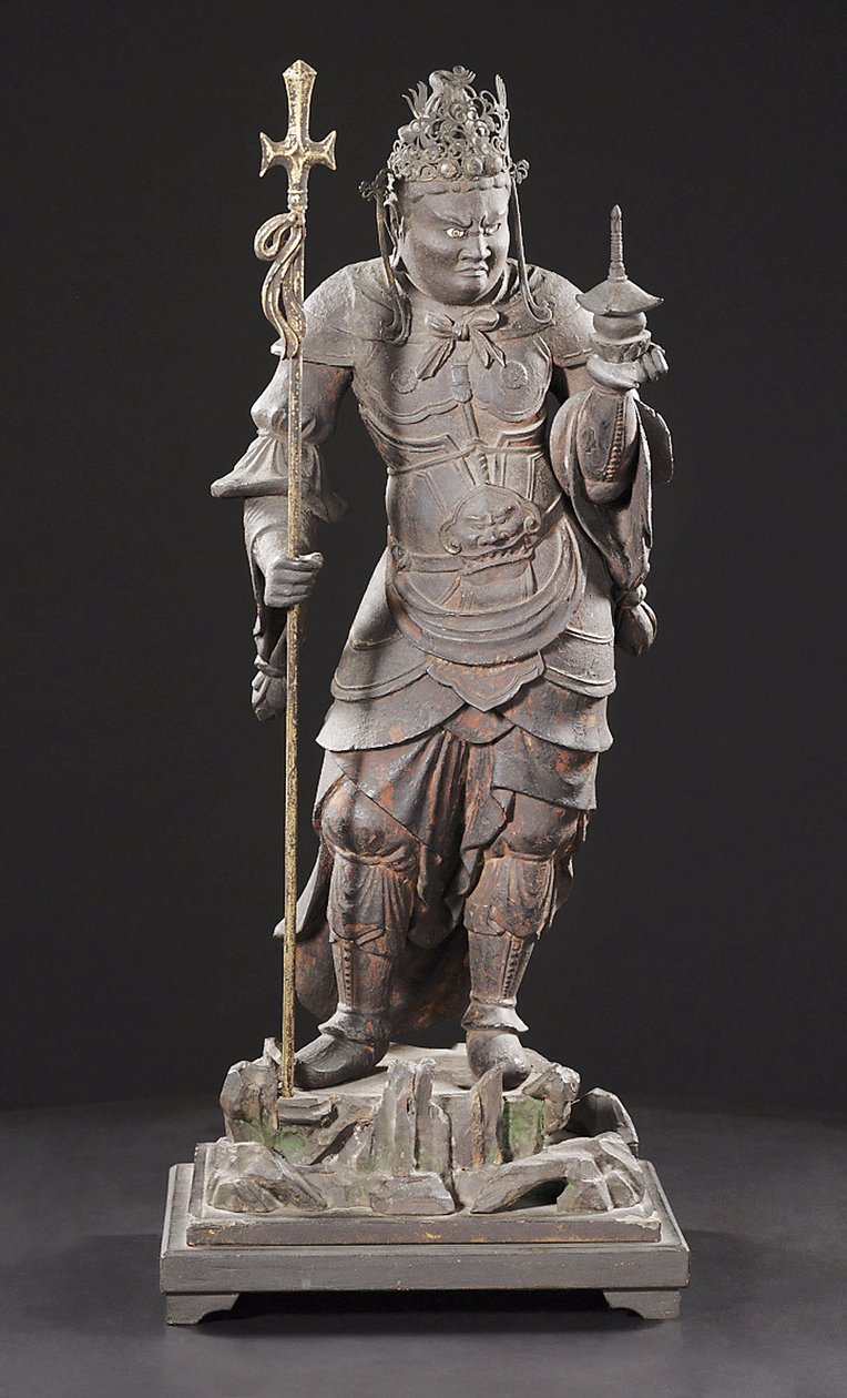 Bishamonten, Kamakura időszak (fa, fém, aranylevél és pigment) alkotó: Japanese School