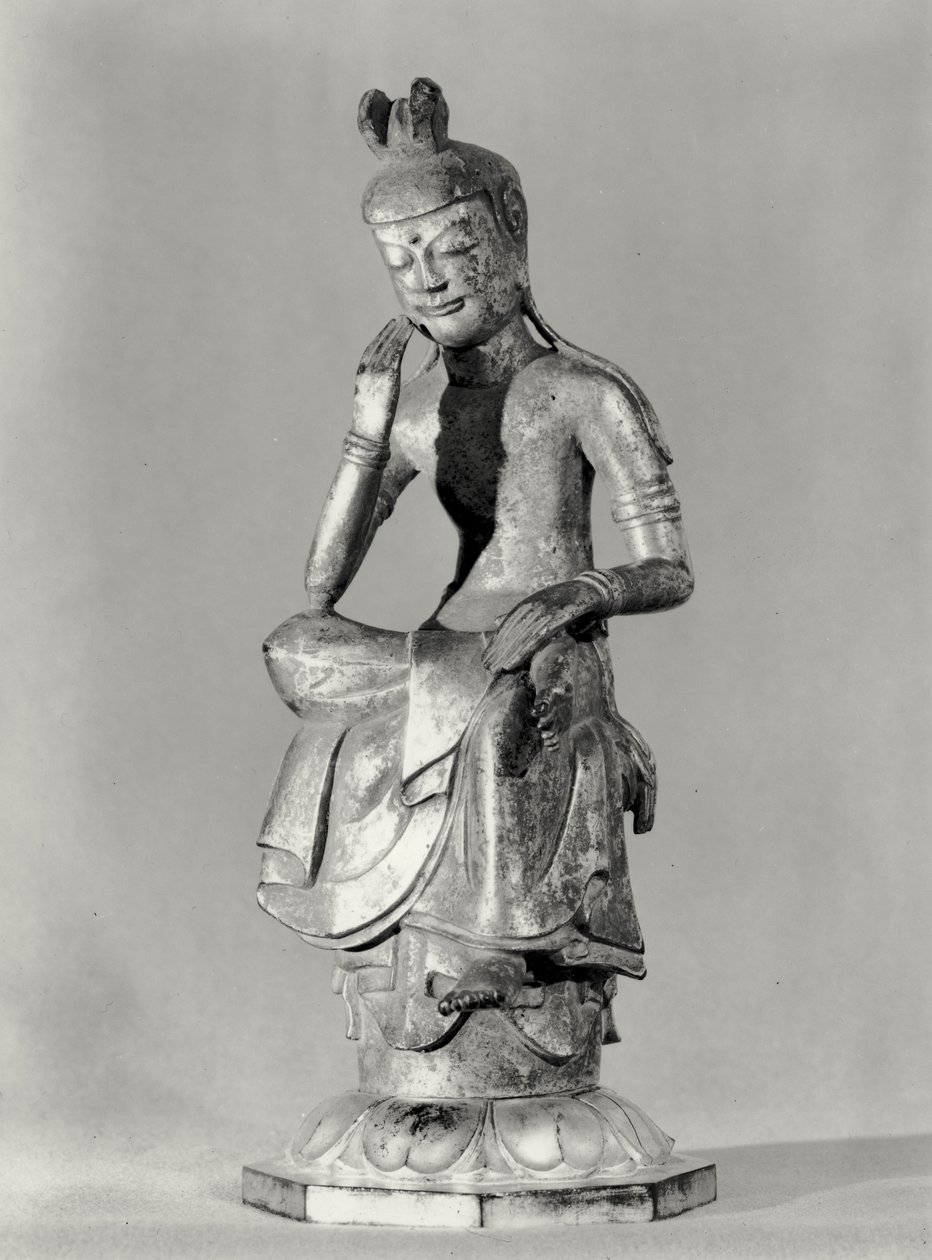 Bódhiszattva meditatív pózban ülve, 645-794 körül (aranyozott bronz) (f/w fotó) alkotó: Japanese School