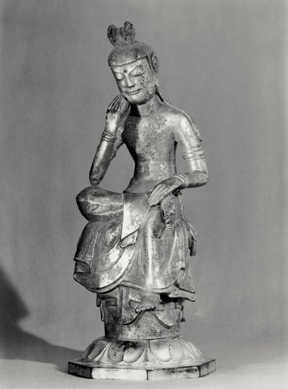 Bódhiszattva meditatív pózban ülve, 645-794 körül (aranyozott bronz) (f/w fotó) alkotó: Japanese School
