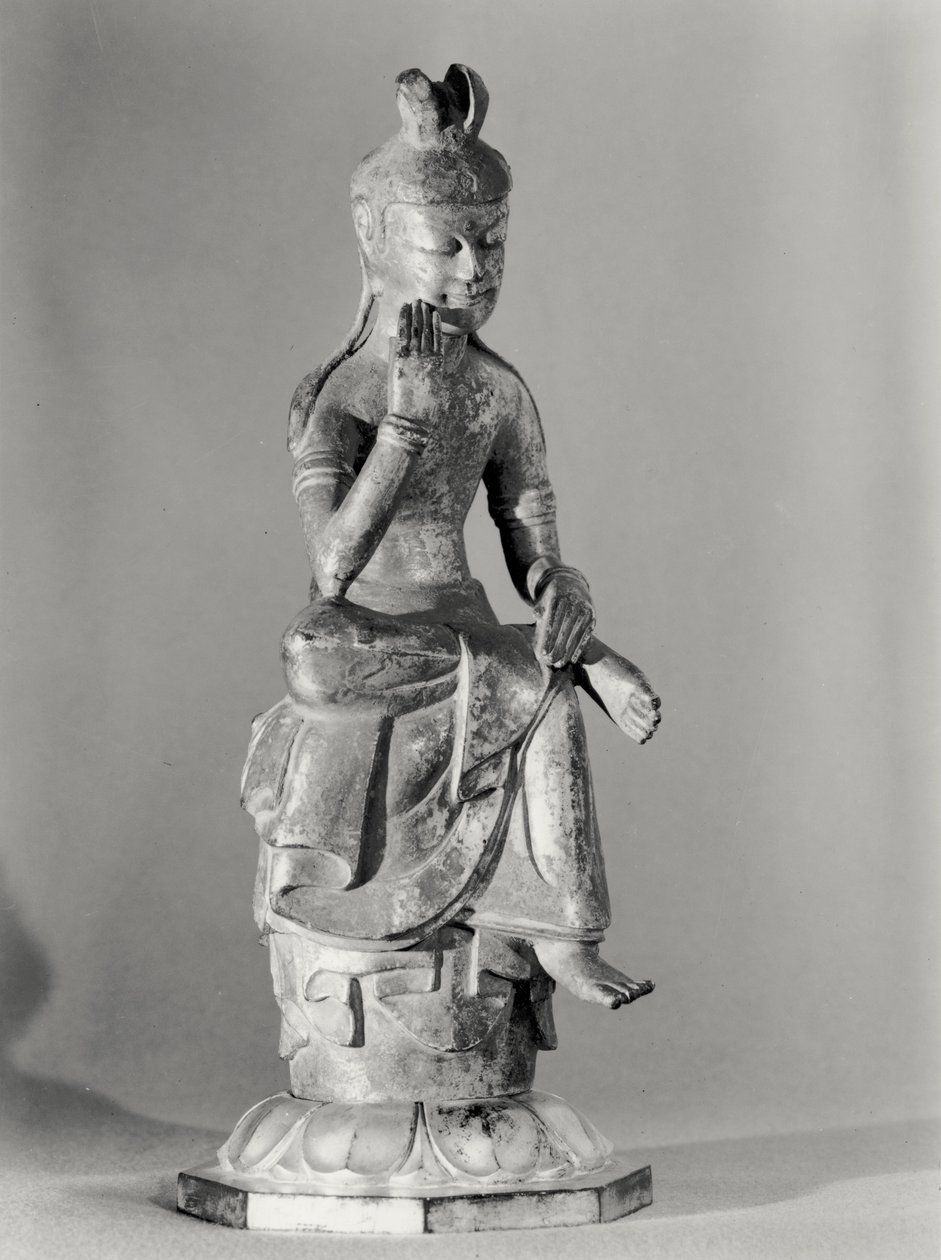Bódhiszattva meditatív pózban ülve, 645-794 körül (aranyozott bronz) (f/w fotó) alkotó: Japanese School