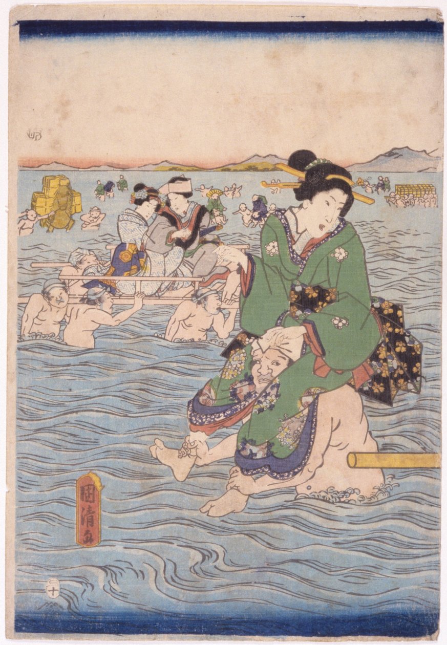Áthordva a folyón (színes fametszet) alkotó: School Japanese
