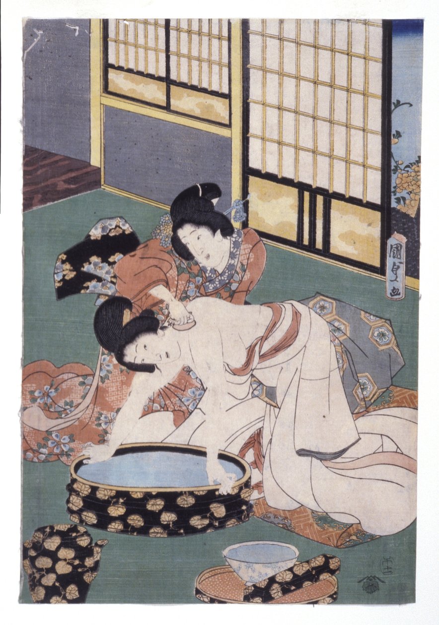 Társtörlőpor női nyakról és vállról (színes fametszet) alkotó: School Japanese