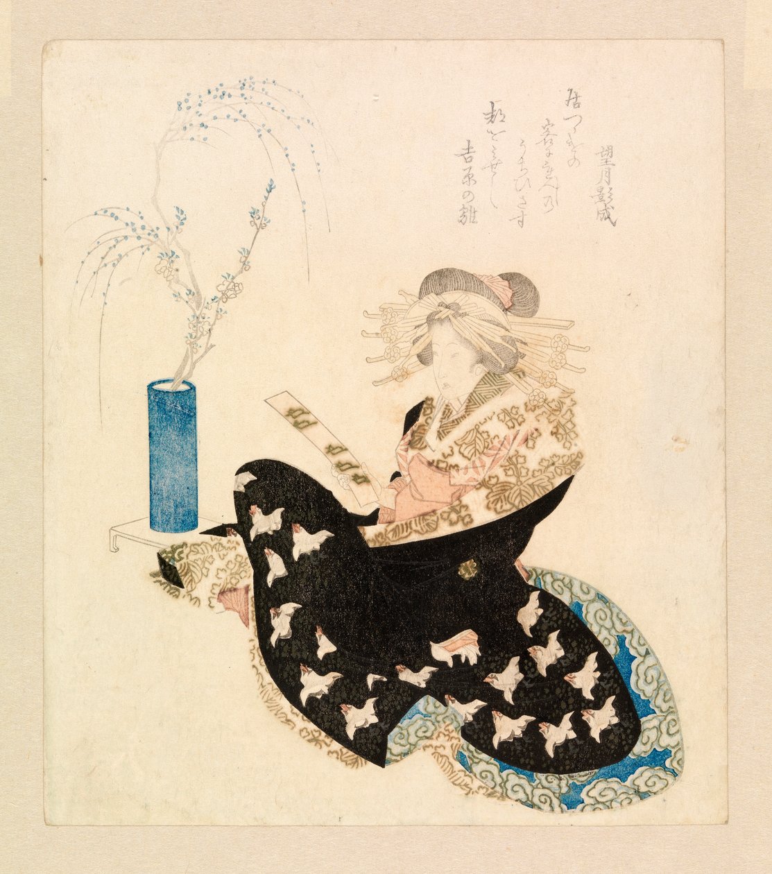 Tanzakut olvasó udvarhölgy (színes fametszet) alkotó: School Japanese