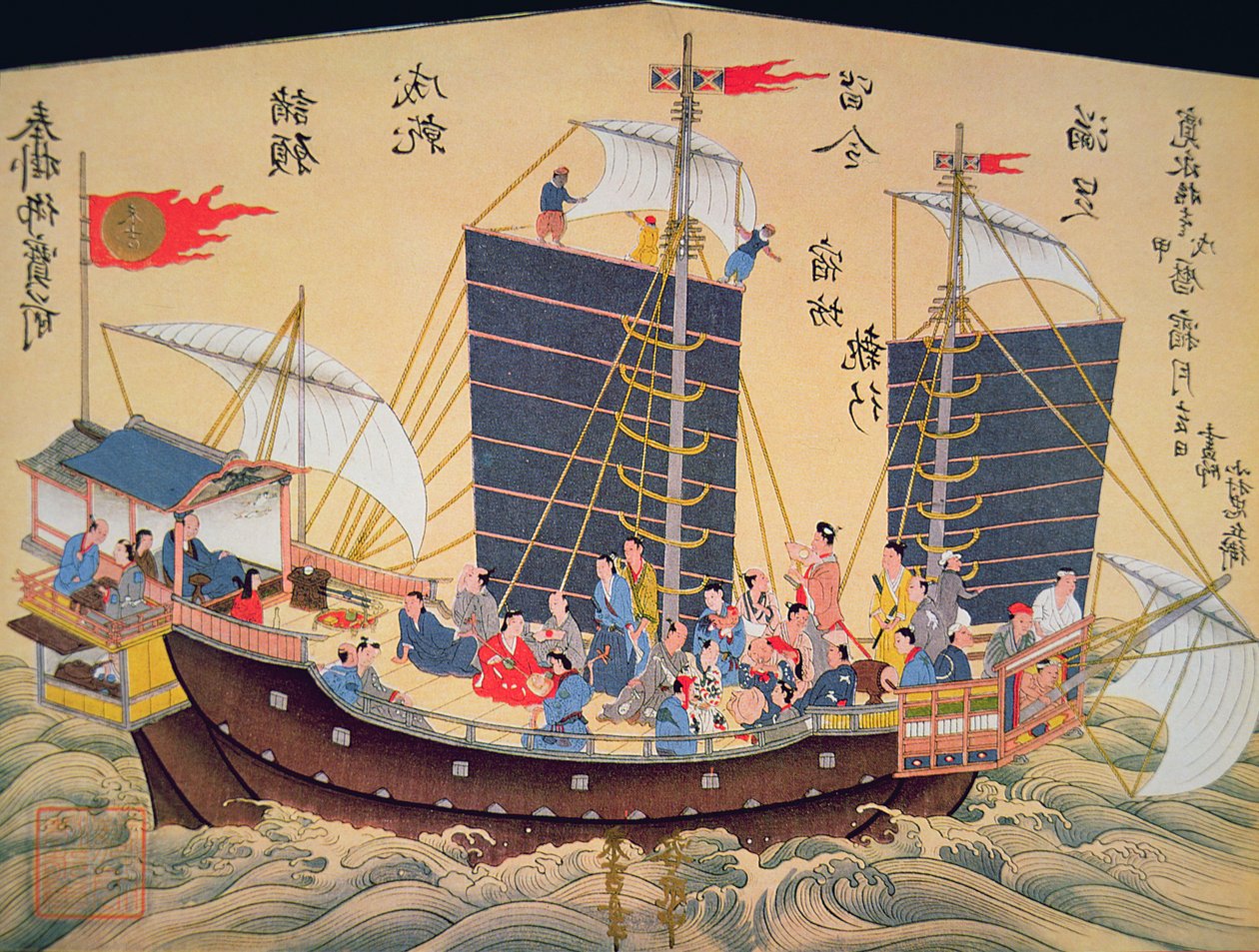 18. századi japán kereskedelmi hajó (fatömbnyomat) alkotó: School Japanese